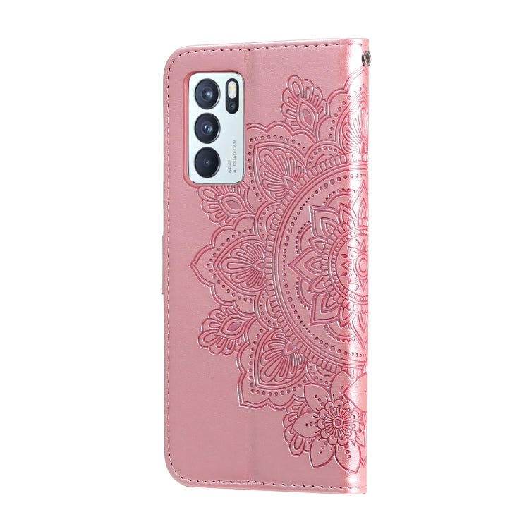 For OPPO Reno 6 Pro 5G 7-petal Flowers Embossing Pattern Horizontal Flip PU Leather Case with Holder & Card Slots & Wallet & Photo Frame(Rose Gold) by buy2fix