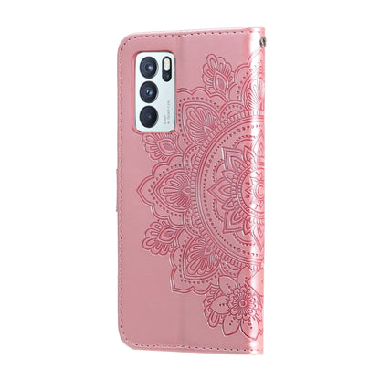 For OPPO Reno 6 Pro 5G 7-petal Flowers Embossing Pattern Horizontal Flip PU Leather Case with Holder & Card Slots & Wallet & Photo Frame(Rose Gold) by buy2fix