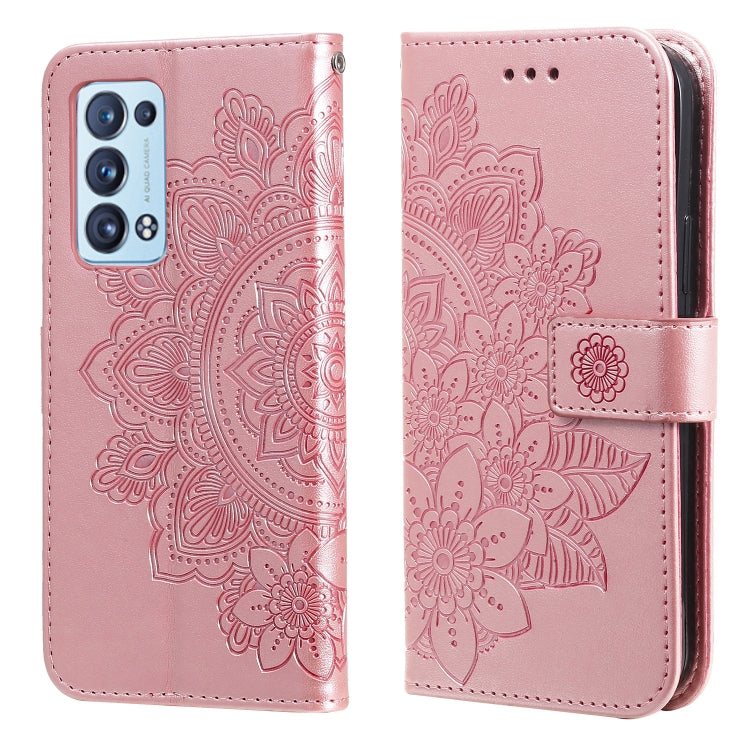 For OPPO Reno 6 Pro+ 5G 7-petal Flowers Embossing Pattern Horizontal Flip PU Leather Case with Holder & Card Slots & Wallet & Photo Frame(Rose Gold) by buy2fix