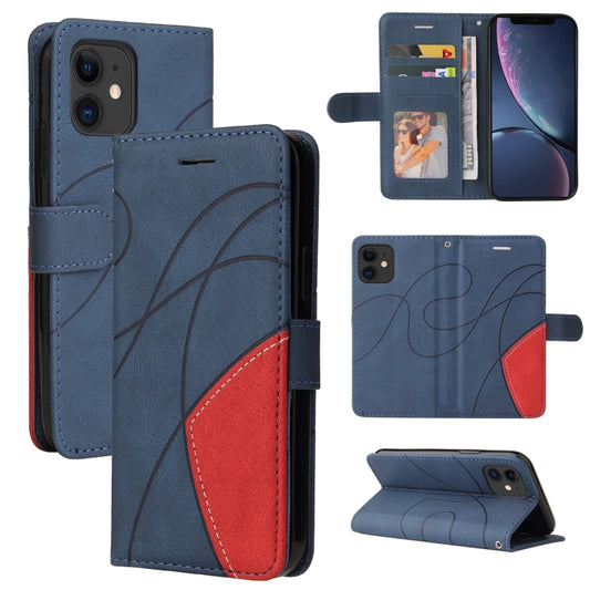 For iPhone 11 Dual-color Splicing Horizontal Flip PU Leather Case with Holder & Card Slots & Wallet (Blue) - iPhone 11 Cases by buy2fix | Online Shopping UK | buy2fix