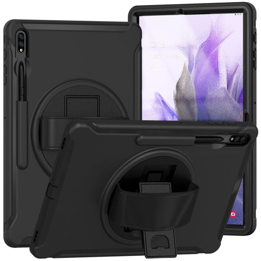 For Samsung Galaxy Tab S7 FE 12.4 inch T730 360 Degree Rotation PC+TPU Protective Cover with Holder & Hand Strap(Black) - Other Galaxy Tab PC by buy2fix | Online Shopping UK | buy2fix