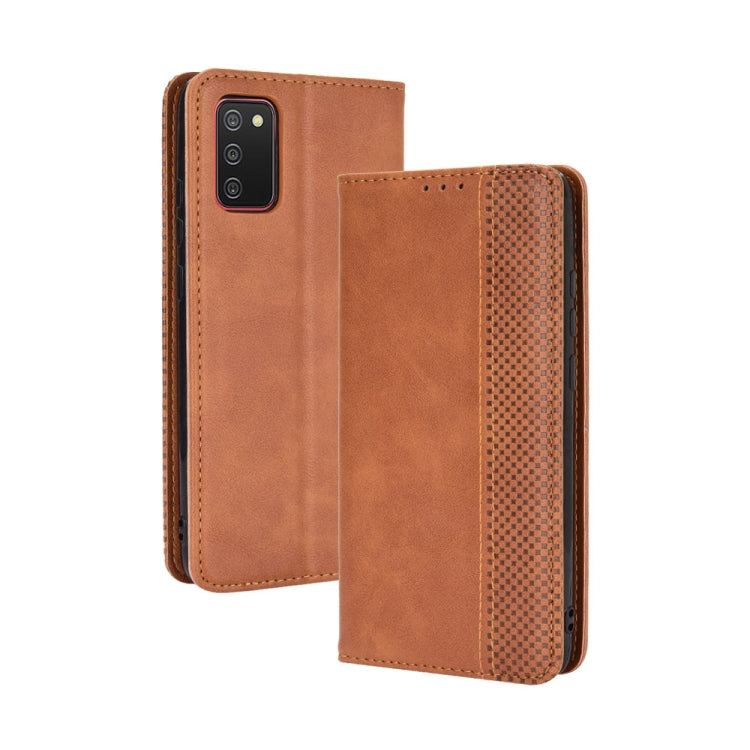 For Samsung Galaxy A03s Magnetic Buckle Retro Crazy Horse Texture Horizontal Flip Leather Case with Holder & Card Slots & Photo Frame(Brown) by buy2fix
