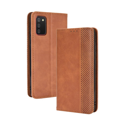 For Samsung Galaxy A03s Magnetic Buckle Retro Crazy Horse Texture Horizontal Flip Leather Case with Holder & Card Slots & Photo Frame(Brown) by buy2fix