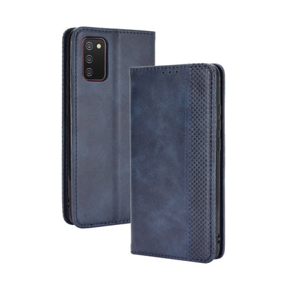 For Samsung Galaxy A03s Magnetic Buckle Retro Crazy Horse Texture Horizontal Flip Leather Case with Holder & Card Slots & Photo Frame(Blue) by buy2fix