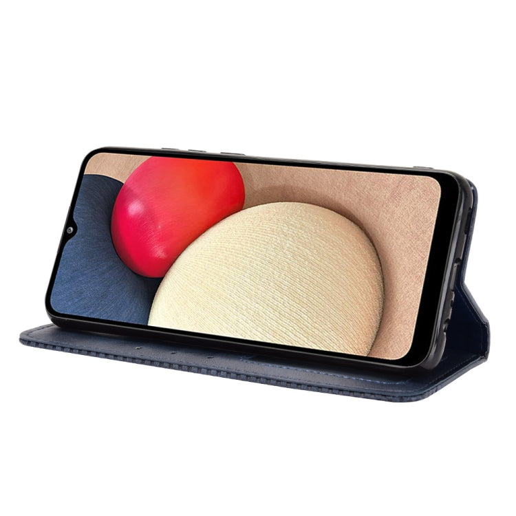 For Samsung Galaxy A03s Magnetic Buckle Retro Crazy Horse Texture Horizontal Flip Leather Case with Holder & Card Slots & Photo Frame(Blue) by buy2fix