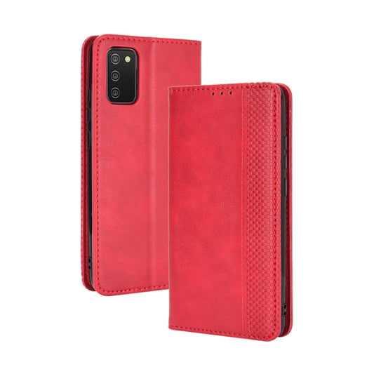 For Samsung Galaxy A03s Magnetic Buckle Retro Crazy Horse Texture Horizontal Flip Leather Case with Holder & Card Slots & Photo Frame(Red) by buy2fix