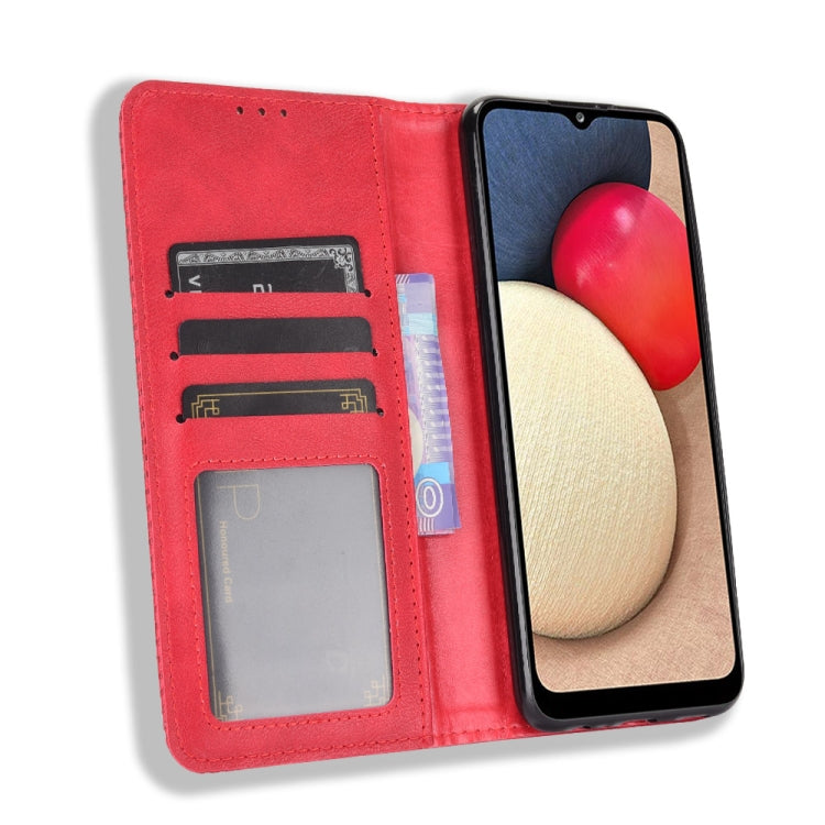 For Samsung Galaxy A03s Magnetic Buckle Retro Crazy Horse Texture Horizontal Flip Leather Case with Holder & Card Slots & Photo Frame(Red) by buy2fix