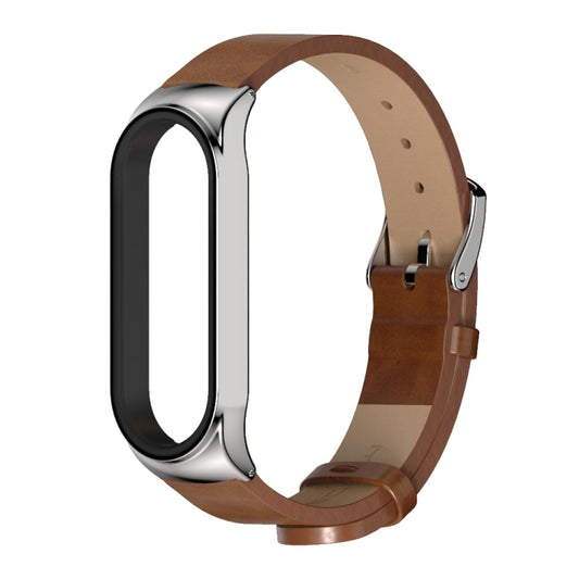 For Xiaomi Mi Band 6 / 5 / 4 / 3 Mijobs CS Microfiber Leather Watch Band(Brown + Silver) - Watch Bands by MIJOBS | Online Shopping UK | buy2fix