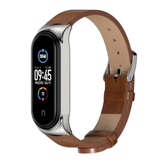 For Xiaomi Mi Band 6 / 5 / 4 / 3 Mijobs CS Microfiber Leather Watch Band(Brown + Silver) - Watch Bands by MIJOBS | Online Shopping UK | buy2fix