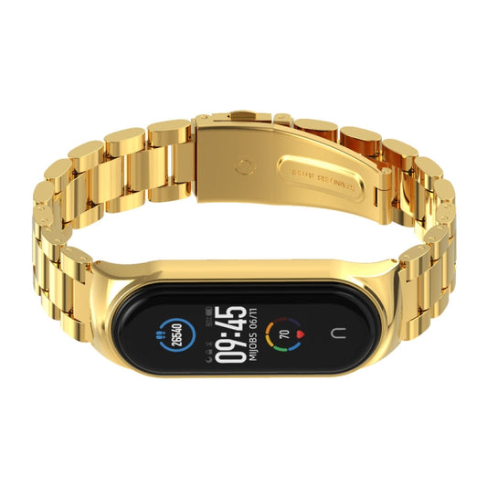 For Xiaomi Mi Band 6 / 5 / 4 / 3 Mijobs CS Metal Three Bead Stainless Steel Watch Band(Gold) - Watch Bands by MIJOBS | Online Shopping UK | buy2fix