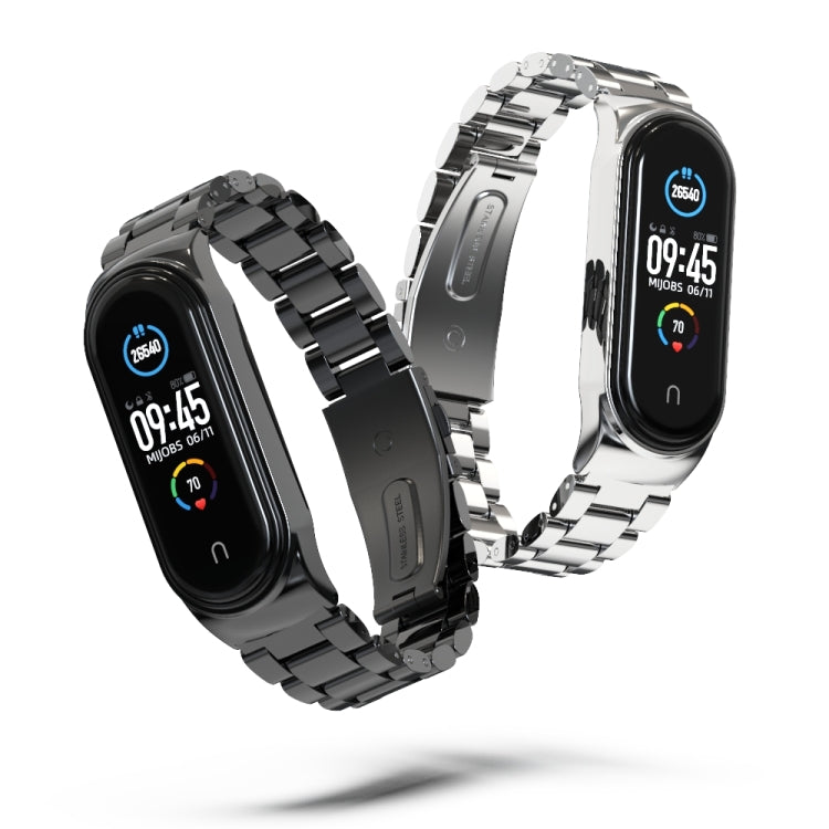 For Xiaomi Mi Band 6 / 5 / 4 / 3 Mijobs CS Metal Three Bead Stainless Steel Watch Band(Black) - Watch Bands by MIJOBS | Online Shopping UK | buy2fix