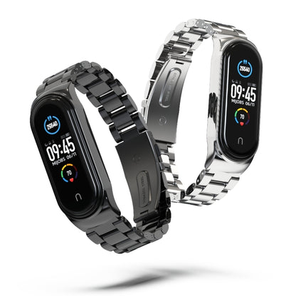 For Xiaomi Mi Band 6 / 5 / 4 / 3 Mijobs CS Metal Three Bead Stainless Steel Watch Band(Black) - Watch Bands by MIJOBS | Online Shopping UK | buy2fix