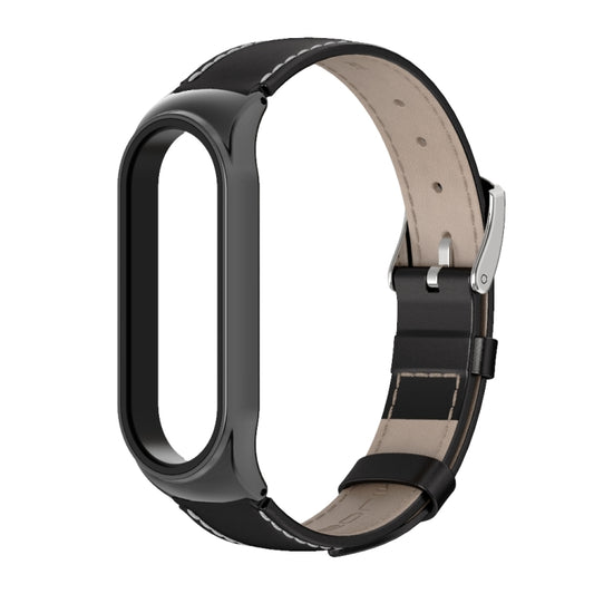 For Xiaomi Mi Band 6 / 5 / 4 / 3 Mijobs CS First Layer Cowhide Watch Band(Black) - Watch Bands by MIJOBS | Online Shopping UK | buy2fix