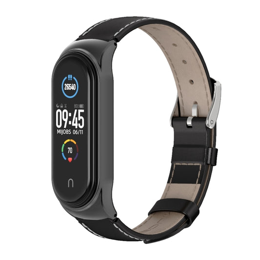 For Xiaomi Mi Band 6 / 5 / 4 / 3 Mijobs CS First Layer Cowhide Watch Band(Black) - Watch Bands by MIJOBS | Online Shopping UK | buy2fix