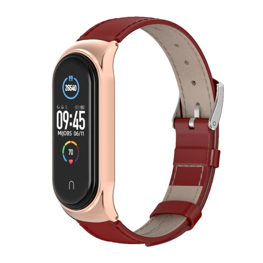 For Xiaomi Mi Band 6 / 5 / 4 / 3 Mijobs CS First Layer Cowhide Watch Band(Red + Rose Gold) - Watch Bands by MIJOBS | Online Shopping UK | buy2fix
