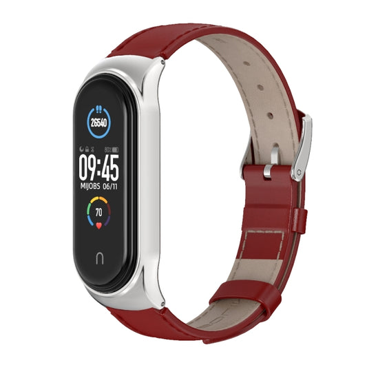 For Xiaomi Mi Band 6 / 5 / 4 / 3 Mijobs CS First Layer Cowhide Watch Band(Red + Silver) - Watch Bands by MIJOBS | Online Shopping UK | buy2fix