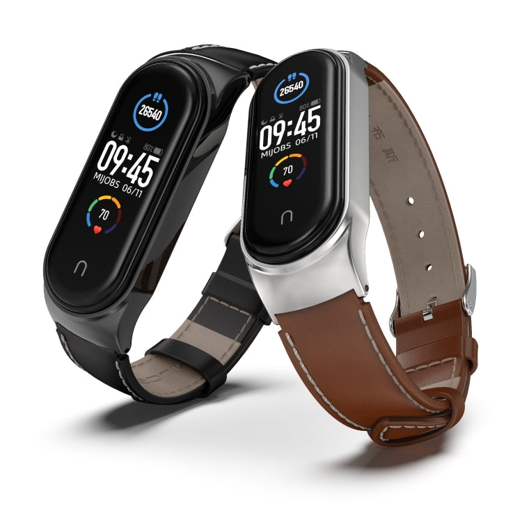 For Xiaomi Mi Band 6 / 5 / 4 / 3 Mijobs CS First Layer Cowhide Watch Band(Black) - Watch Bands by MIJOBS | Online Shopping UK | buy2fix