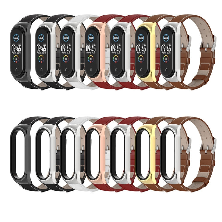 For Xiaomi Mi Band 6 / 5 / 4 / 3 Mijobs CS First Layer Cowhide Watch Band(Black) - Watch Bands by MIJOBS | Online Shopping UK | buy2fix
