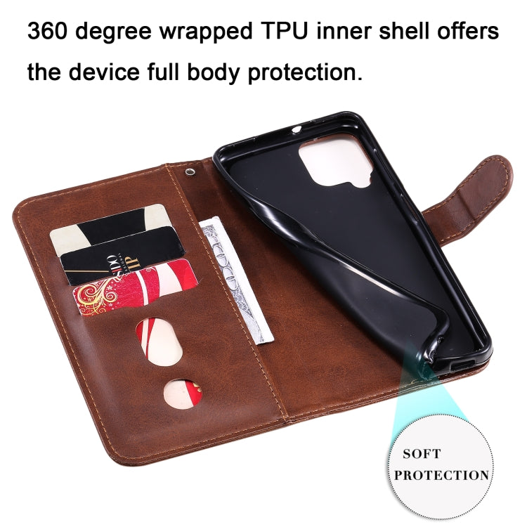 For Samsung Galaxy A22 4G Fashion Calf Texture Zipper Horizontal Flip Leather Case with Holder & Card Slots & Wallet(Brown) by buy2fix