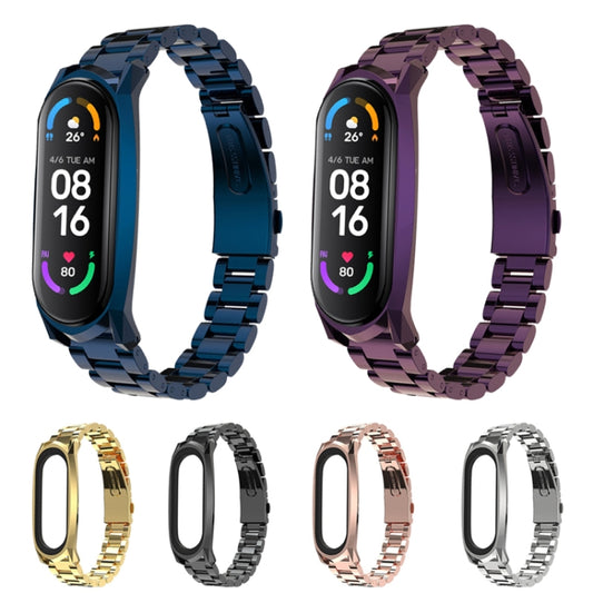 For Xiaomi Mi Band 6 / 5 / 4 / 3 Mijobs Three Beads Metal GT Stainless Steel Watch Band(Black) - Watch Bands by MIJOBS | Online Shopping UK | buy2fix