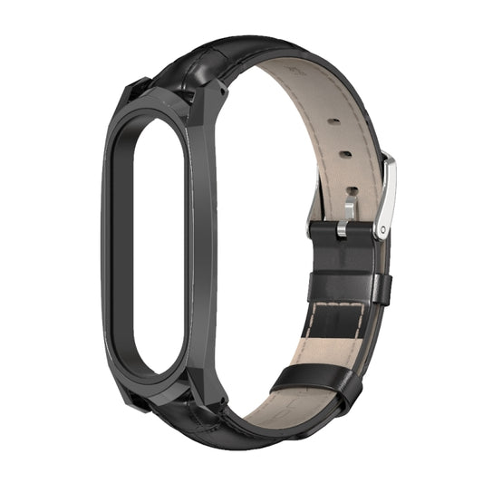 For Xiaomi Mi Band 6 / 5 / 4 / 3 Mijobs GT First Layer Cowhide Watch Band(Bamboo Joint Black+Black) - Watch Bands by MIJOBS | Online Shopping UK | buy2fix