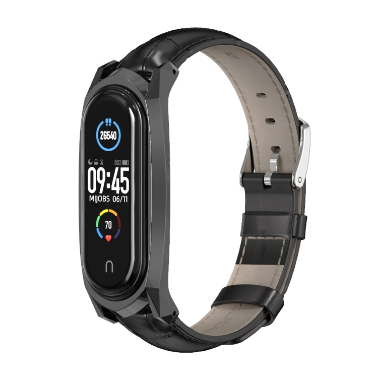 For Xiaomi Mi Band 6 / 5 / 4 / 3 Mijobs GT First Layer Cowhide Watch Band(Bamboo Joint Black+Black) - Watch Bands by MIJOBS | Online Shopping UK | buy2fix