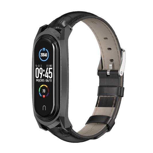 For Xiaomi Mi Band 6 / 5 / 4 / 3 Mijobs GT First Layer Cowhide Watch Band(Bamboo Joint Black+Black) - Watch Bands by MIJOBS | Online Shopping UK | buy2fix