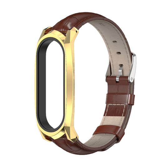 For Xiaomi Mi Band 6 / 5 / 4 / 3 Mijobs GT First Layer Cowhide Watch Band(Bamboo Joint Coffee+Gold) - Watch Bands by MIJOBS | Online Shopping UK | buy2fix
