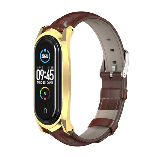 For Xiaomi Mi Band 6 / 5 / 4 / 3 Mijobs GT First Layer Cowhide Watch Band(Bamboo Joint Coffee+Gold) - Watch Bands by MIJOBS | Online Shopping UK | buy2fix