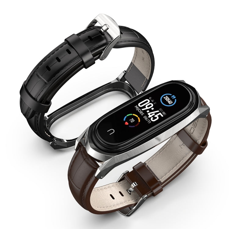 For Xiaomi Mi Band 6 / 5 / 4 / 3 Mijobs GT First Layer Cowhide Watch Band(Bamboo Joint Black+Black) - Watch Bands by MIJOBS | Online Shopping UK | buy2fix