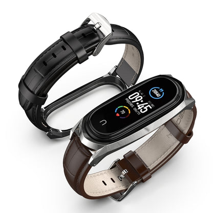 For Xiaomi Mi Band 6 / 5 / 4 / 3 Mijobs GT First Layer Cowhide Watch Band(Bamboo Joint Black+Black) - Watch Bands by MIJOBS | Online Shopping UK | buy2fix