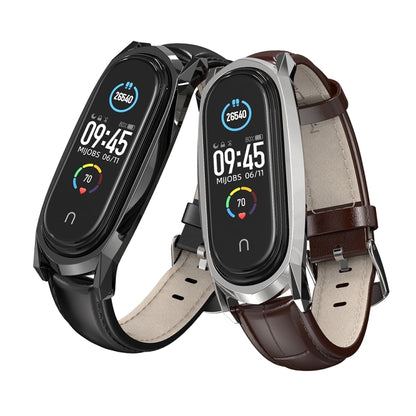For Xiaomi Mi Band 6 / 5 / 4 / 3 Mijobs GT First Layer Cowhide Watch Band(Bamboo Joint Black+Black) - Watch Bands by MIJOBS | Online Shopping UK | buy2fix