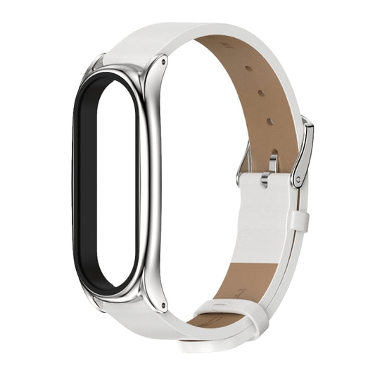 For Xiaomi Mi Band 6 / 5 / 4 / 3 Mijobs Metal Case Crazy Horse Texture PU Microfiber Plus Watch Band(White Silver) - Watch Bands by MIJOBS | Online Shopping UK | buy2fix