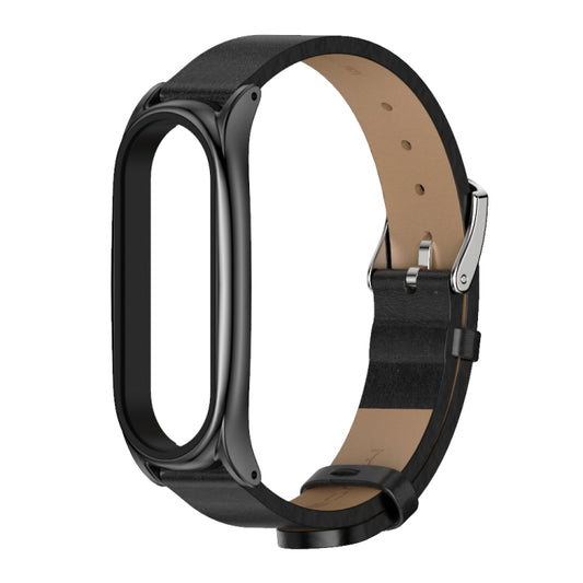 For Xiaomi Mi Band 6 / 5 / 4 / 3 Mijobs Metal Case Crazy Horse Texture PU Microfiber Plus Watch Band(Black) - Watch Bands by MIJOBS | Online Shopping UK | buy2fix