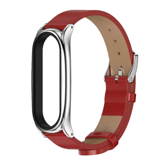 For Xiaomi Mi Band 6 / 5 / 4 / 3 Mijobs Metal Case Crazy Horse Texture PU Microfiber Plus Watch Band(Red Silver) - Watch Bands by MIJOBS | Online Shopping UK | buy2fix