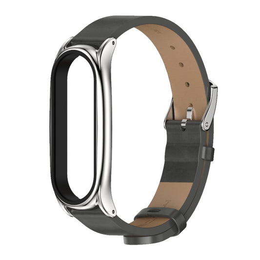 For Xiaomi Mi Band 6 / 5 / 4 / 3 Mijobs Metal Case Crazy Horse Texture PU Microfiber Plus Watch Band(Gray Silver) - Watch Bands by MIJOBS | Online Shopping UK | buy2fix