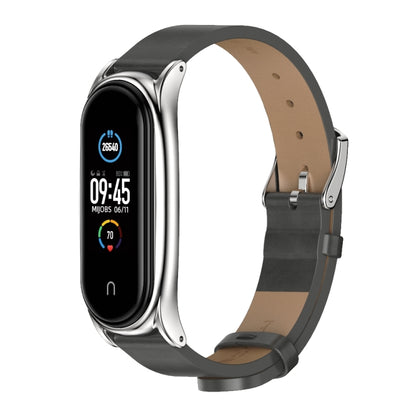 For Xiaomi Mi Band 6 / 5 / 4 / 3 Mijobs Metal Case Crazy Horse Texture PU Microfiber Plus Watch Band(Gray Silver) - Watch Bands by MIJOBS | Online Shopping UK | buy2fix