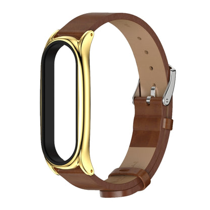 For Xiaomi Mi Band 6 / 5 / 4 / 3 Mijobs Metal Case Crazy Horse Texture PU Microfiber Plus Watch Band(Brown Gold) - Watch Bands by MIJOBS | Online Shopping UK | buy2fix