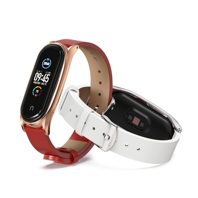 For Xiaomi Mi Band 6 / 5 / 4 / 3 Mijobs Metal Case Crazy Horse Texture PU Microfiber Plus Watch Band(Gray Silver) - Watch Bands by MIJOBS | Online Shopping UK | buy2fix