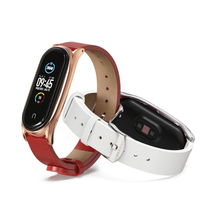 For Xiaomi Mi Band 6 / 5 / 4 / 3 Mijobs Metal Case Crazy Horse Texture PU Microfiber Plus Watch Band(Gray Silver) - Watch Bands by MIJOBS | Online Shopping UK | buy2fix