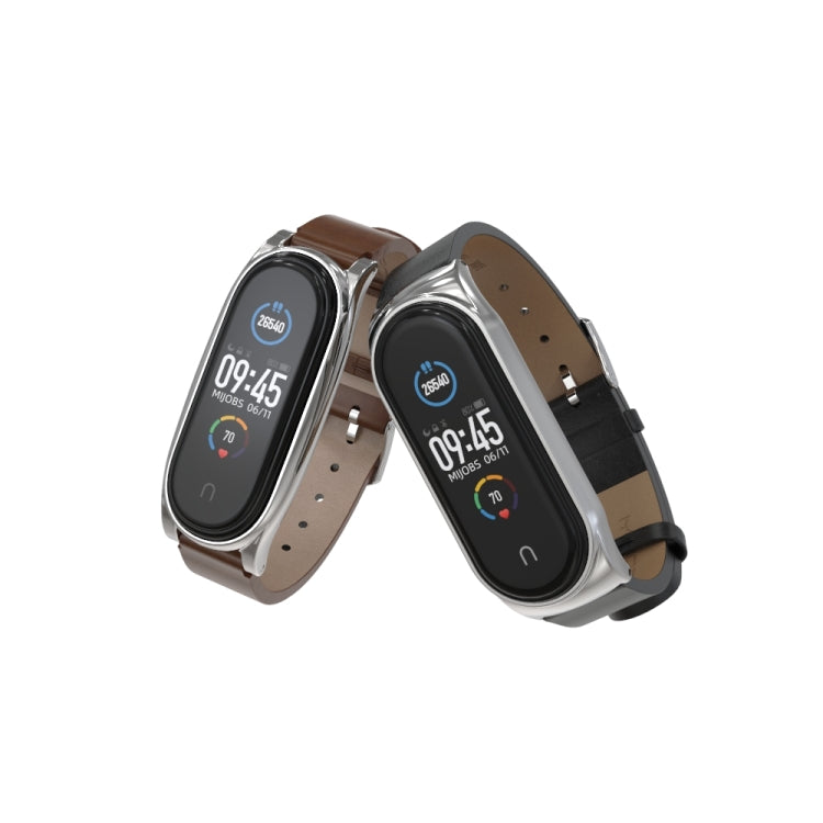 For Xiaomi Mi Band 6 / 5 / 4 / 3 Mijobs Metal Case Crazy Horse Texture PU Microfiber Plus Watch Band(Gray Silver) - Watch Bands by MIJOBS | Online Shopping UK | buy2fix