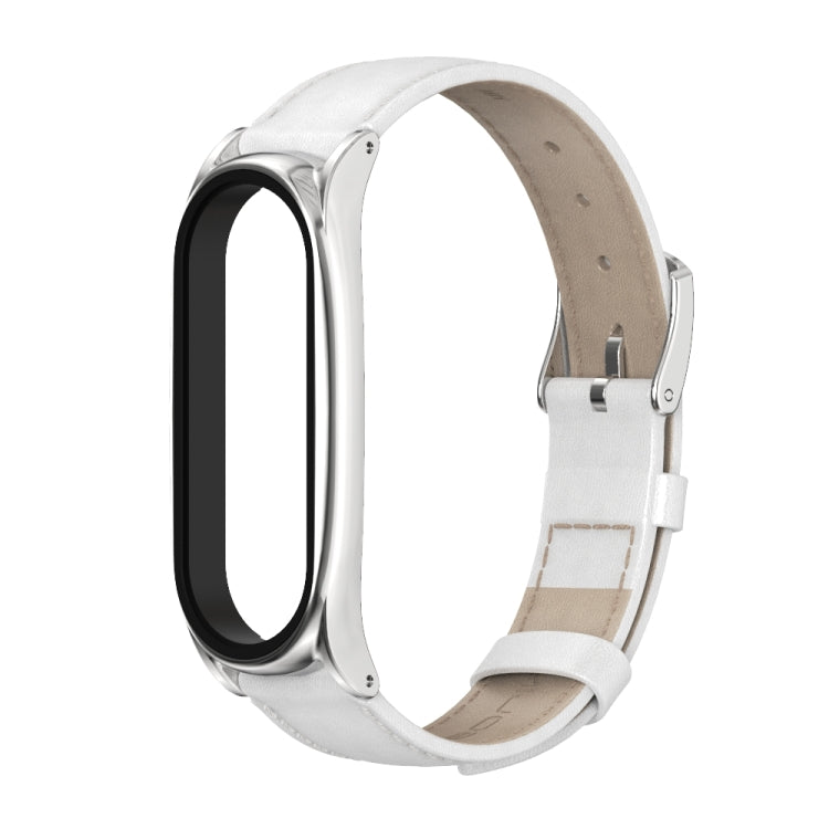 For Xiaomi Mi Band 6 / 5 / 4 / 3 Mijobs First Layer Cowhide Plus Watch Band(White) - Watch Bands by MIJOBS | Online Shopping UK | buy2fix