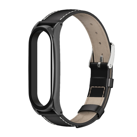 For Xiaomi Mi Band 6 / 5 / 4 / 3 Mijobs First Layer Cowhide Plus Watch Band(Black) - Watch Bands by MIJOBS | Online Shopping UK | buy2fix