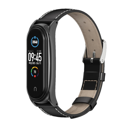For Xiaomi Mi Band 6 / 5 / 4 / 3 Mijobs First Layer Cowhide Plus Watch Band(Black) - Watch Bands by MIJOBS | Online Shopping UK | buy2fix