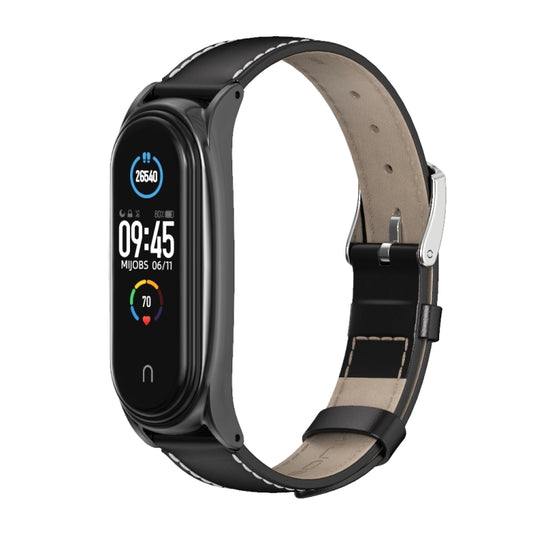 For Xiaomi Mi Band 6 / 5 / 4 / 3 Mijobs First Layer Cowhide Plus Watch Band(Black) - Watch Bands by MIJOBS | Online Shopping UK | buy2fix