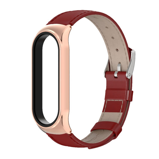 For Xiaomi Mi Band 6 / 5 / 4 / 3 Mijobs First Layer Cowhide Plus Watch Band(Red Rose Gold) - Watch Bands by MIJOBS | Online Shopping UK | buy2fix