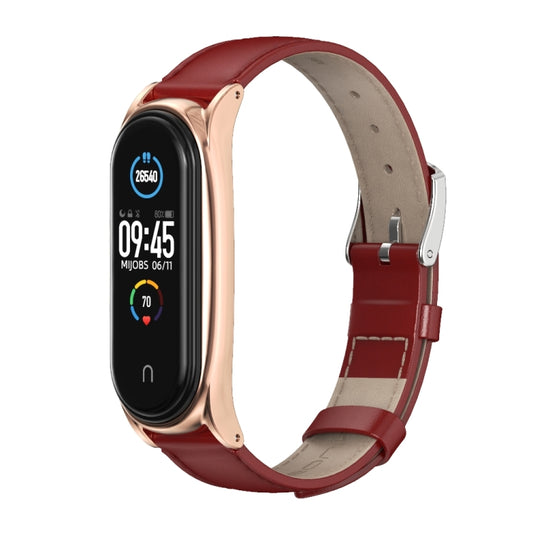 For Xiaomi Mi Band 6 / 5 / 4 / 3 Mijobs First Layer Cowhide Plus Watch Band(Red Rose Gold) - Watch Bands by MIJOBS | Online Shopping UK | buy2fix