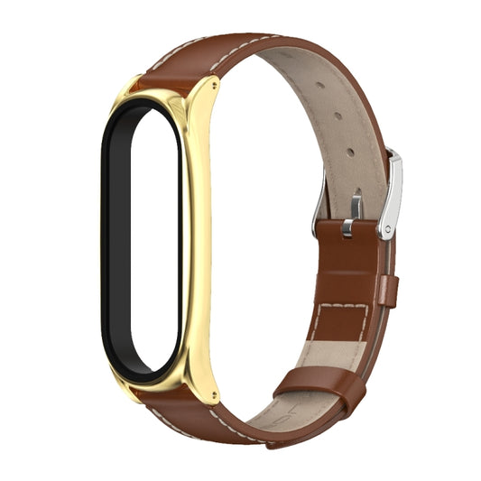 For Xiaomi Mi Band 6 / 5 / 4 / 3 Mijobs First Layer Cowhide Plus Watch Band(Brown Gold) - Watch Bands by MIJOBS | Online Shopping UK | buy2fix