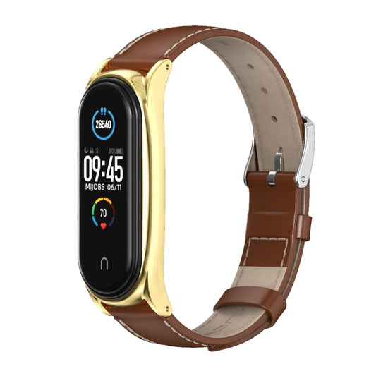 For Xiaomi Mi Band 6 / 5 / 4 / 3 Mijobs First Layer Cowhide Plus Watch Band(Brown Gold) - Watch Bands by MIJOBS | Online Shopping UK | buy2fix