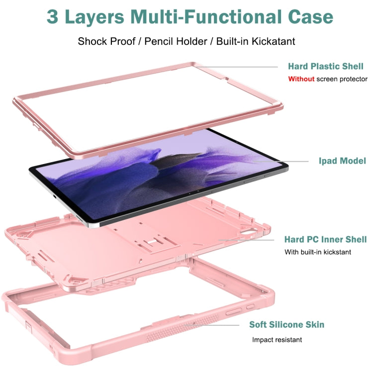 For Samsung Galaxy Tab S7 FE Silicone + PC Shockproof Protective Case with Holder(Rose Gold) - Other Galaxy Tab PC by buy2fix | Online Shopping UK | buy2fix